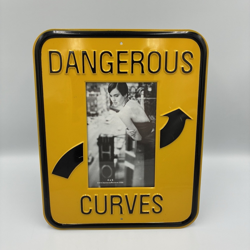 Burnes of Boston "Dangerous Curves" Metal Photo Frame 8.25"x10.5" 4x6" Retro Sig